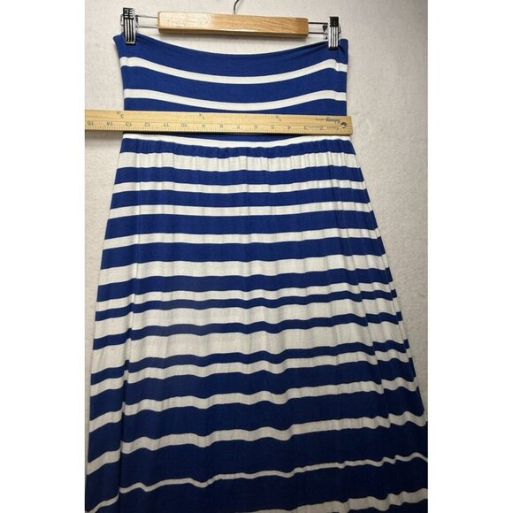 Athleta Skirt Women's S Blue White Stripe Fold Over Maxi Long Length Rayon Blend - Picture 6 of 8